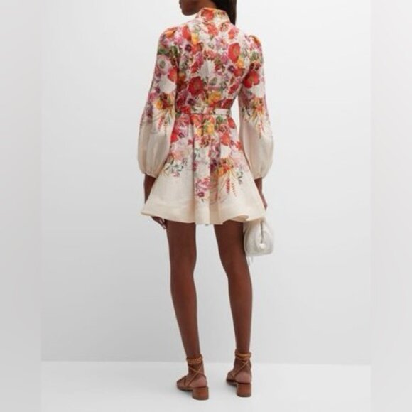 Zimmermann Wonderland Buttoned Mini Dress Floral Red Pink | sz 0 US 2 UK6 - Picture 2 of 10